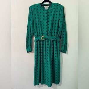 Appleseed's vintage belted Green and Pink Long Sleeve Dress 80’s 1980’s